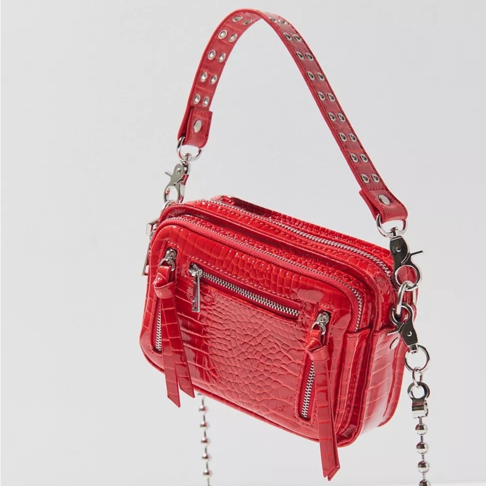 Urban Outfitters Red Croc-Embossed Crossbody Bag with Chain Strap